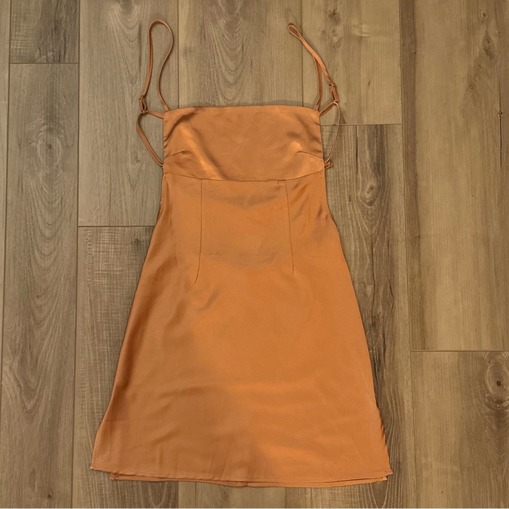 Sexy Burnt Orange Silky Sleeveless Slip Mini Dress with open back